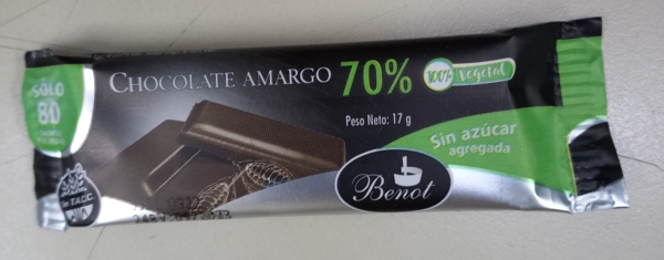 Chocolate Amargo 70% cacao Benot 17g