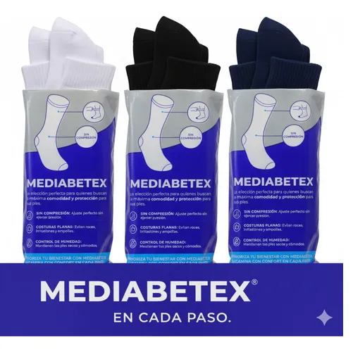 Medias Sin Compresión Pie Diabético Algodón Pack X3