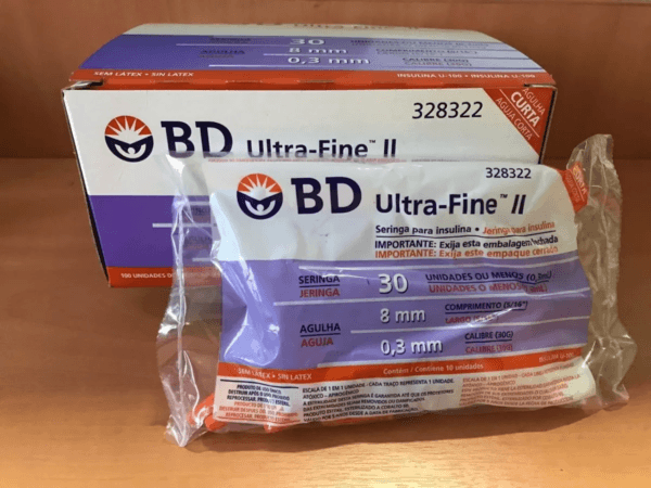 Jeringas BD Ultra Fine 0,3 cc con aguja 8 mm. Caja x 100
